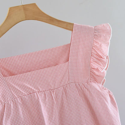 Gingham Flutter Sleeve Cotton Nightgown - image 4
