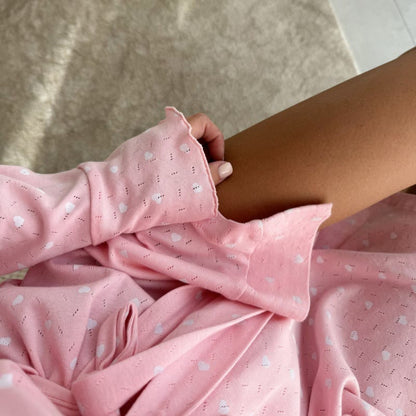 Heart Print Ruffle Knit Pajama Robe - image 5