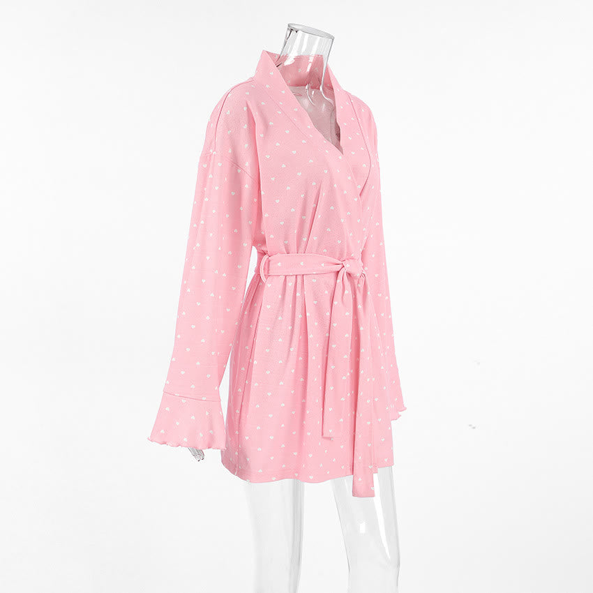 Heart Print Ruffle Knit Pajama Robe - image 7