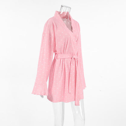 Heart Print Ruffle Knit Pajama Robe - image 7