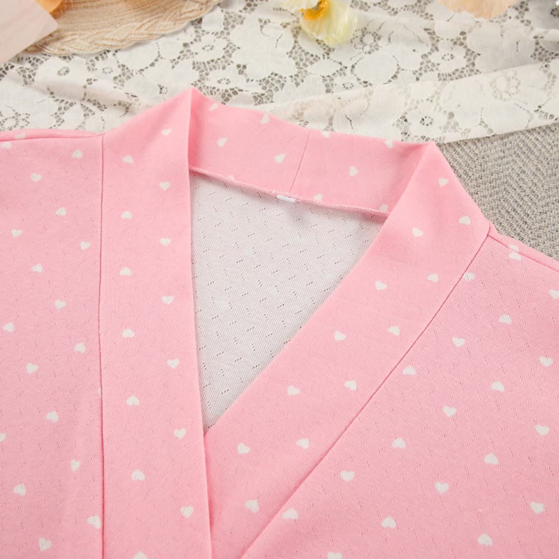 Heart Print Ruffle Knit Pajama Robe - image 10