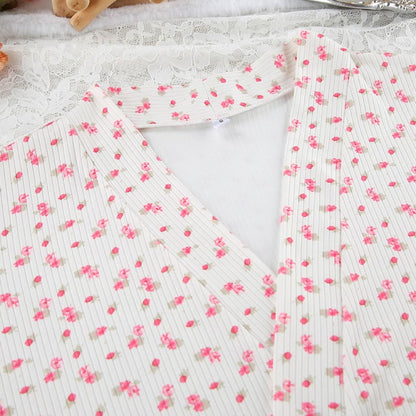 Floral Print Ruffle Knit Pajama Robe - image 8