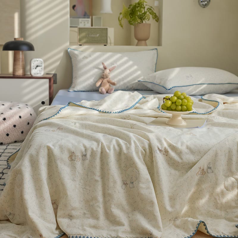 Elegant Leaf & Bunny Cotton Gauze Bedding - image 1