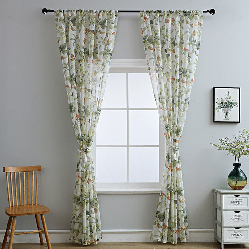 Refresh Floral Rod Pocket Cotton Linen Curtain - image 2