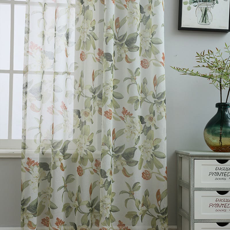 Refresh Floral Rod Pocket Cotton Linen Curtain - image 4