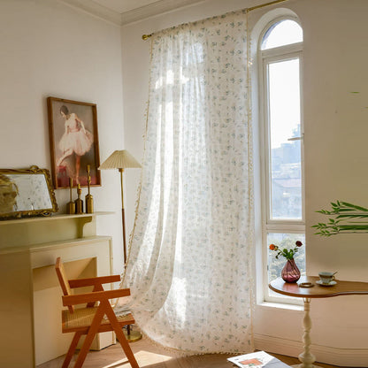Refresh Floral Tassel Cotton Sheer Curtain - image 1