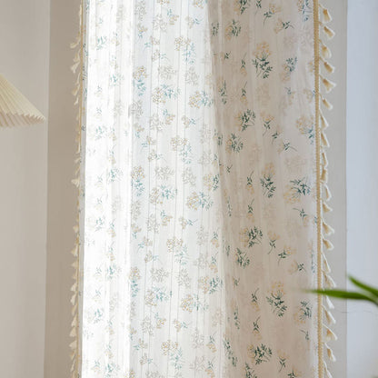 Refresh Floral Tassel Cotton Sheer Curtain - image 3
