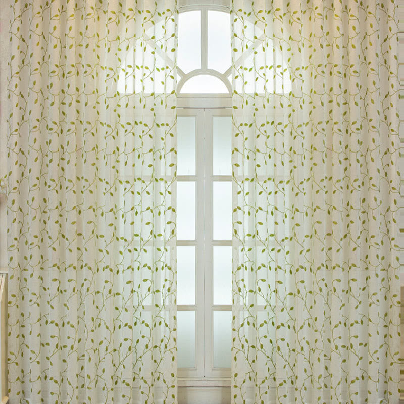Cottage Style Green Leaf Sheer Curtain - image 4