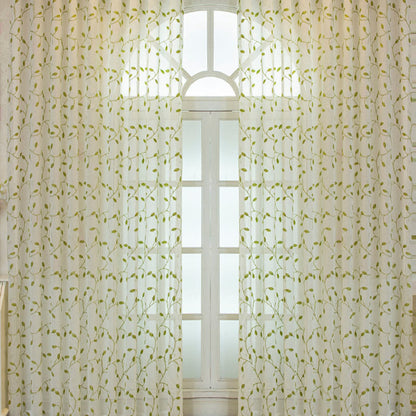 Cottage Style Green Leaf Sheer Curtain - image 4
