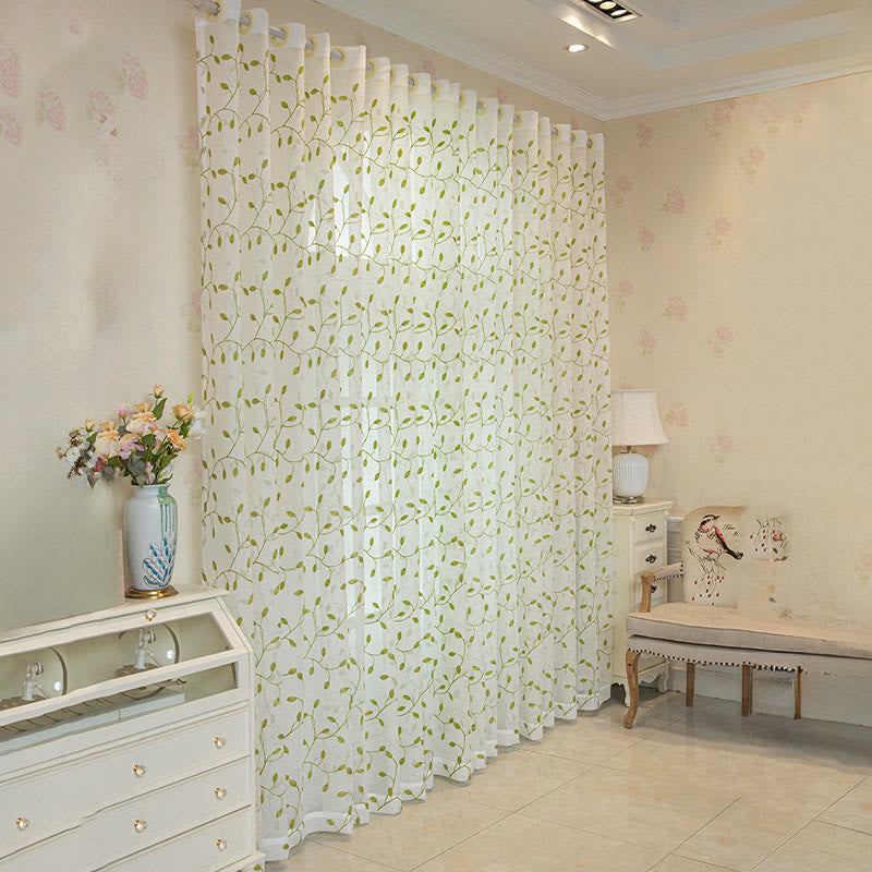 Cottage Style Green Leaf Sheer Curtain - image 3