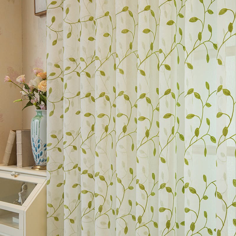 Cottage Style Green Leaf Sheer Curtain - image 5