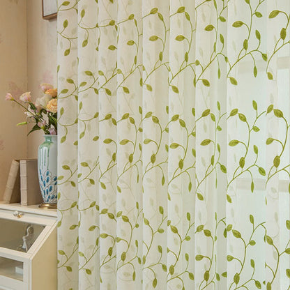 Cottage Style Green Leaf Sheer Curtain - image 5