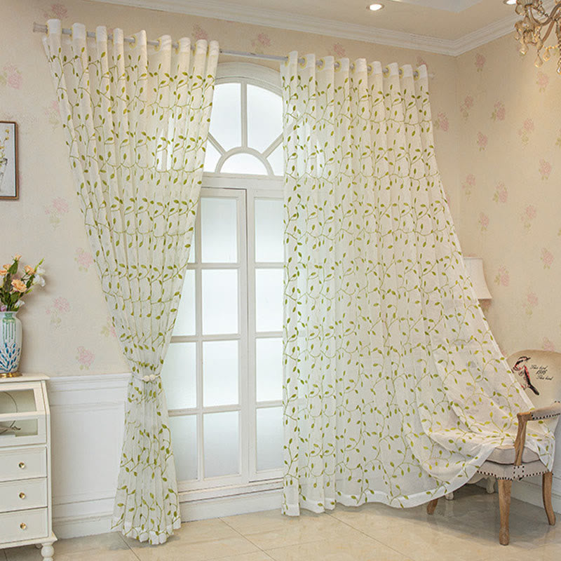 Cottage Style Green Leaf Sheer Curtain - image 2