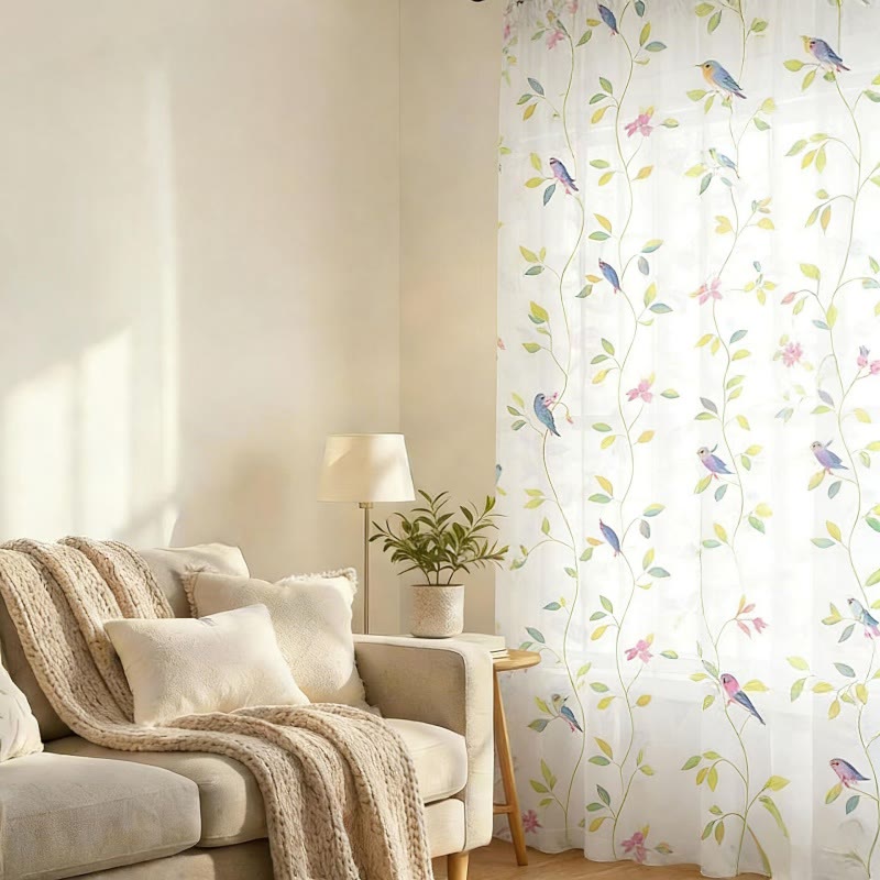 Country Style Bird & Leaf Curtain - image 3