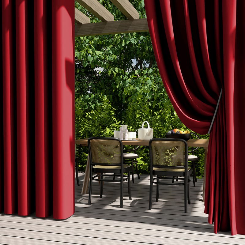 Outdoor Waterproof Solid Color Curtain - Red - 55"W x 102"L - image 1