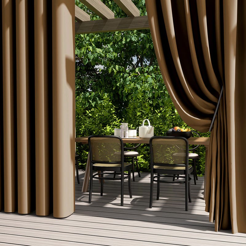 Outdoor Waterproof Solid Color Curtain - Coffee - 55"W x 102"L - image 3