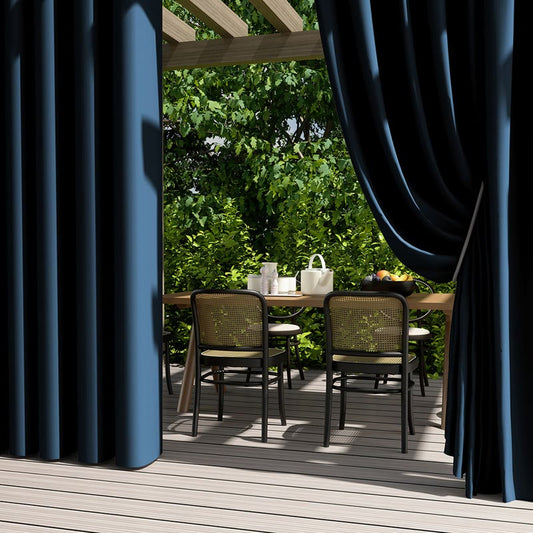 Outdoor Waterproof Solid Color Curtain - Navy Blue - 55"W x 102"L - image 0