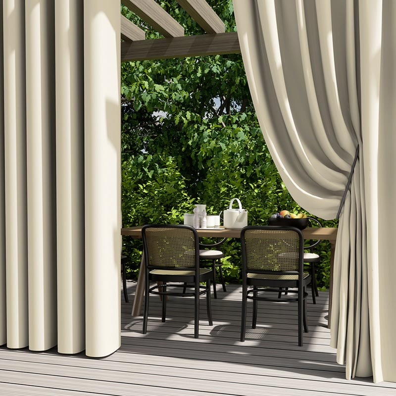 Outdoor Waterproof Solid Color Curtain - Beige - 55"W x 102"L - image 6