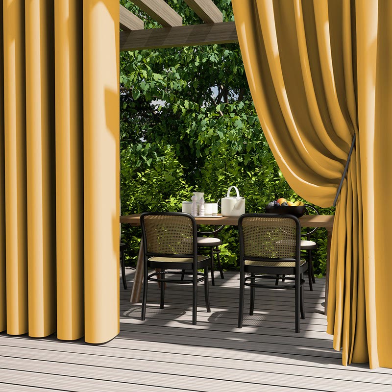 Outdoor Waterproof Solid Color Curtain - Yellow - 55"W x 102"L - image 2