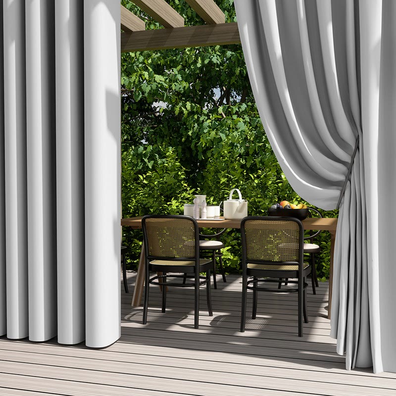 Outdoor Waterproof Solid Color Curtain - Gray - 55"W x 102"L - image 7