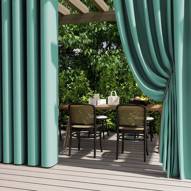 Outdoor Waterproof Solid Color Curtain - Green - 55"W x 102"L - image 4