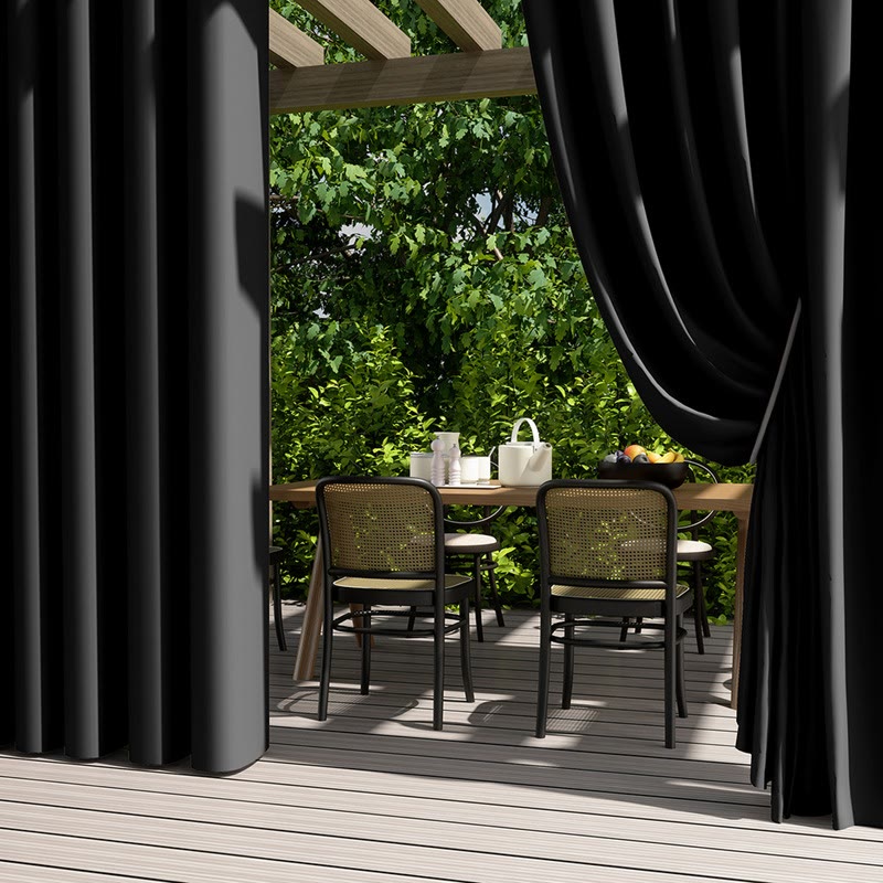 Outdoor Waterproof Solid Color Curtain - Black - 55"W x 102"L - image 5