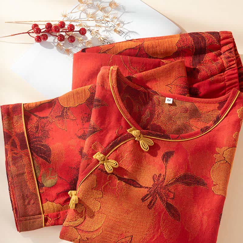 Luxurious Peony Pure Cotton Pajama Set - image 4