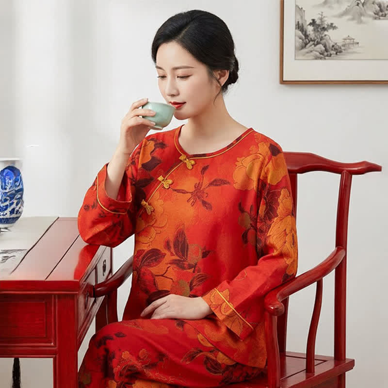 Luxurious Peony Pure Cotton Pajama Set - image 3