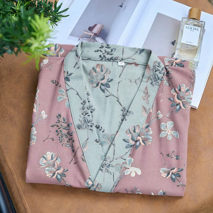 Double Gauze Blooming Floral Cotton Kimono Robe - image 3