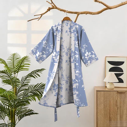 Double Gauze Elegant Floral Cotton Kimono Robe - image 7