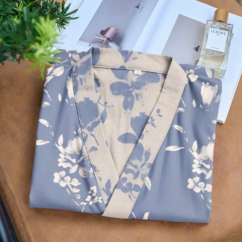 Double Gauze Elegant Floral Cotton Kimono Robe - image 9
