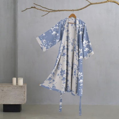 Double Gauze Elegant Floral Cotton Kimono Robe - image 6