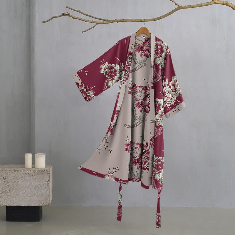 Luxurious Peony Double Gauze Cotton Kimono Robe - image 1