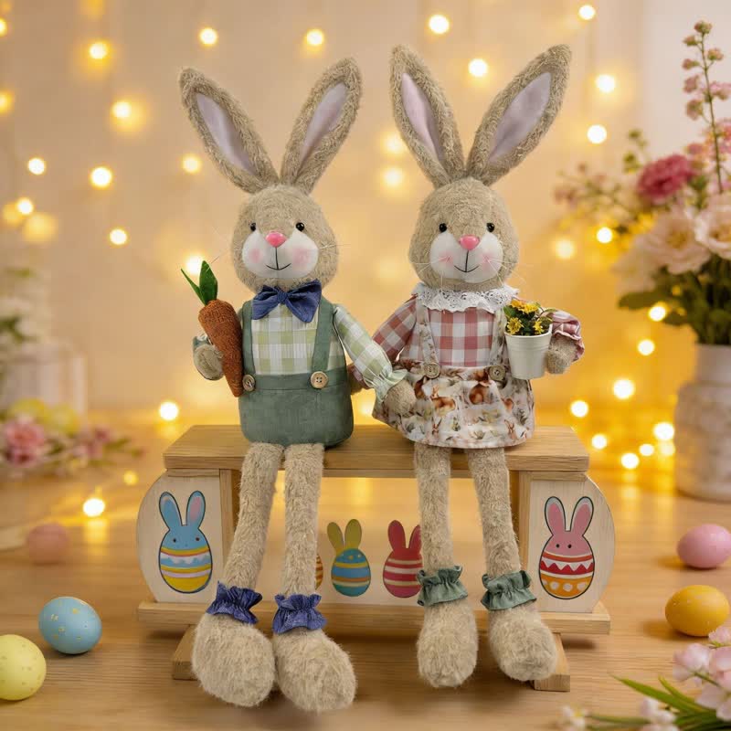 Country Style Sitting Bunny Plush Figurine - image 3