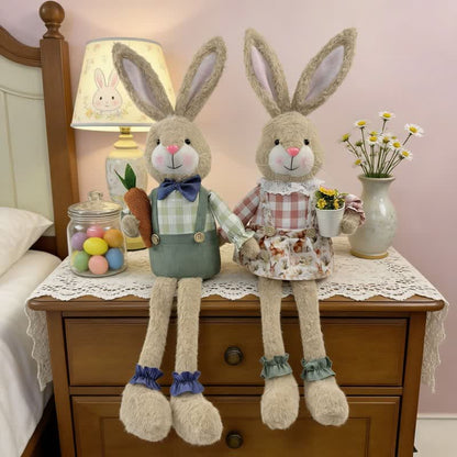 Country Style Sitting Bunny Plush Figurine - image 1