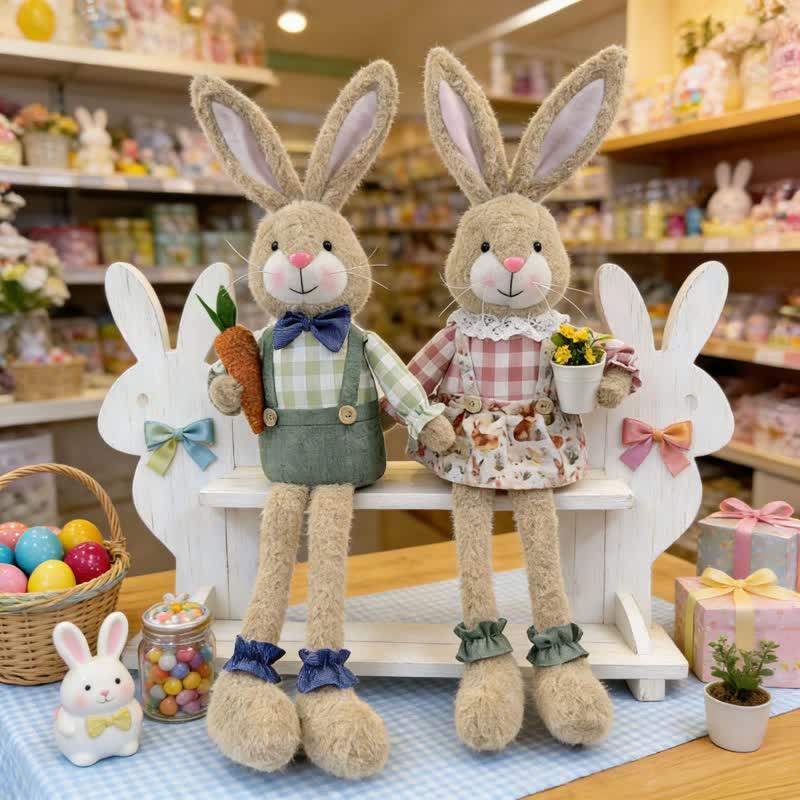 Country Style Sitting Bunny Plush Figurine - image 4