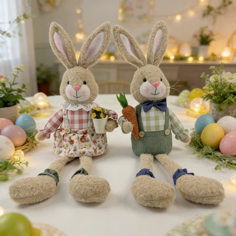 Country Style Sitting Bunny Plush Figurine - image 6