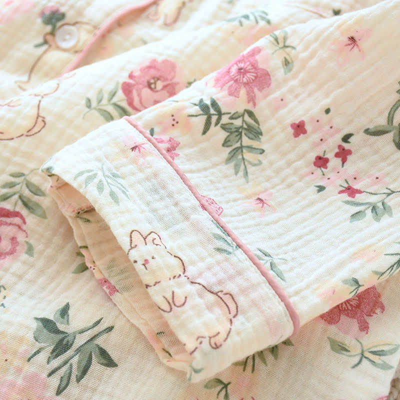 Floral & Bunny Cotton Gauze Pajama Top - image 6