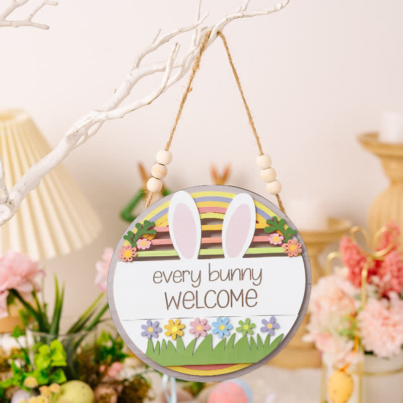Easter Bunny & Egg Wooden Door Hanger - White - 7.9" - image 4