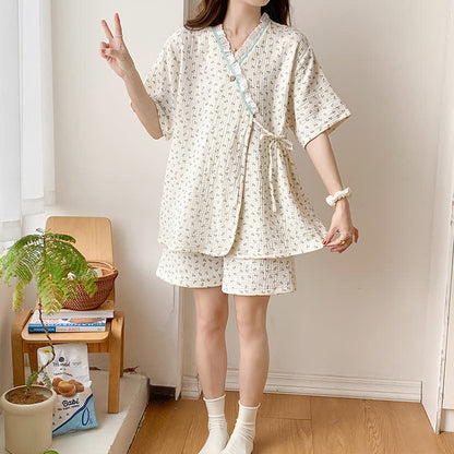 Short Sleeve Kimono Floral Cotton Pajama Set - image 9