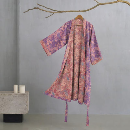 Botanical Lavender Cotton Double Gauze Robe - Purple - XL - image 0