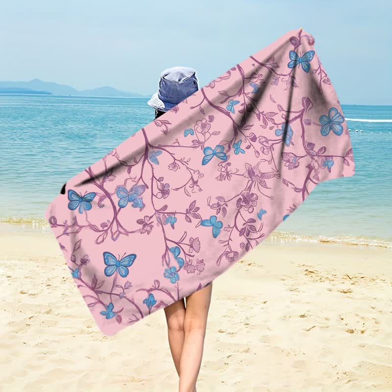 Country Floral & Butterfly Beach Towel - Pink - 59" x 27" - image 0