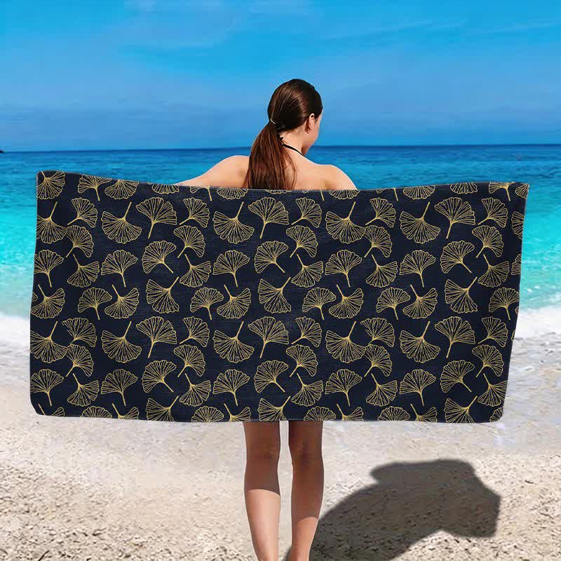 Line Art Ginkgo Leaf Beach Towel - image 6