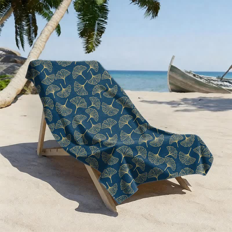 Line Art Ginkgo Leaf Beach Towel - image 1