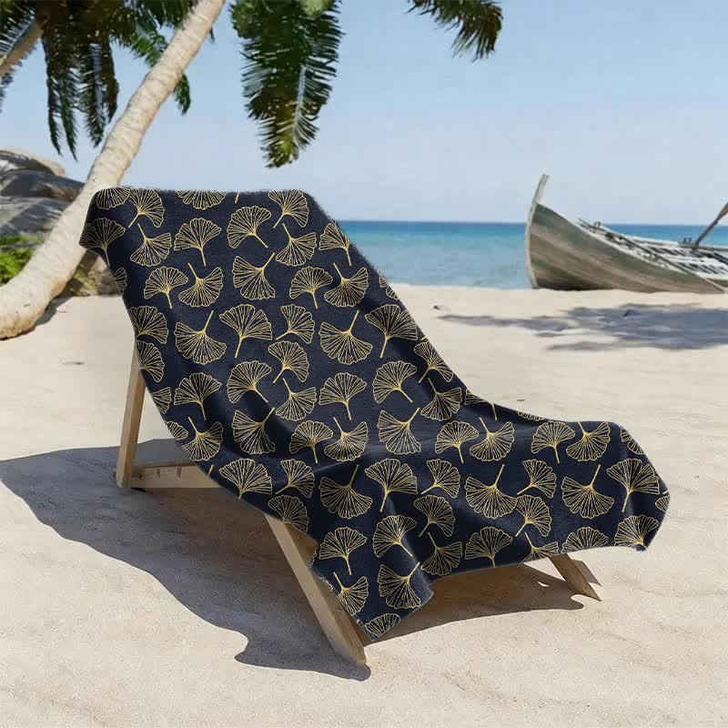 Line Art Ginkgo Leaf Beach Towel - image 5