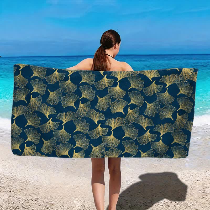 Artistic Line Art Ginkgo Beach Towel - image 2