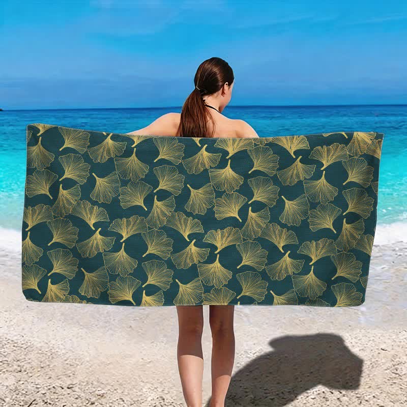 Artistic Line Art Ginkgo Beach Towel - image 14