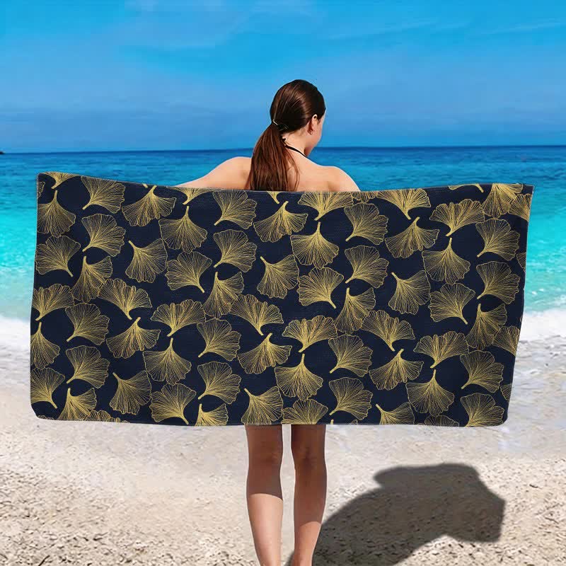 Artistic Line Art Ginkgo Beach Towel - image 10