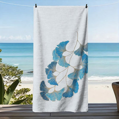 Elegant Blue Ginkgo Leaf Beach Towel - image 3