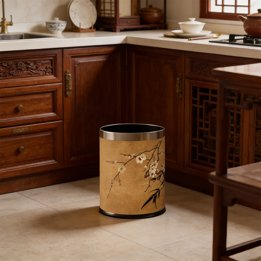 Oriental Plum Blossom Leather Trash Can - image 2